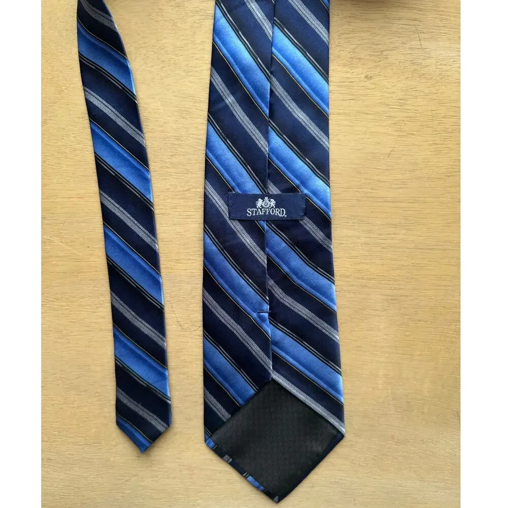 Stafford‎ All Silk Hand Made Men's Tie Stripped Blue Business Necktie